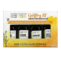 Aura Cacia, Набір для бадьорості, життєрадісні чисті ефірні олії, 4 пляшки по 0,25 рідких унцій (7,4 мл) кожна