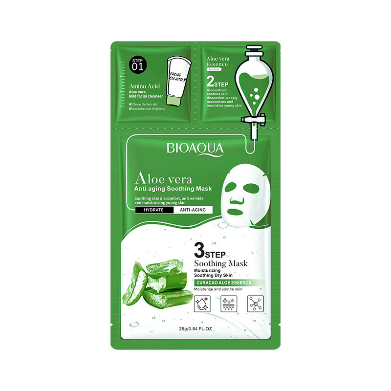 Догляд триетапний за шкірою обличчя з алое вера Bioaqua Aloe Vera, 0.8 мл+0.8 г+25 г