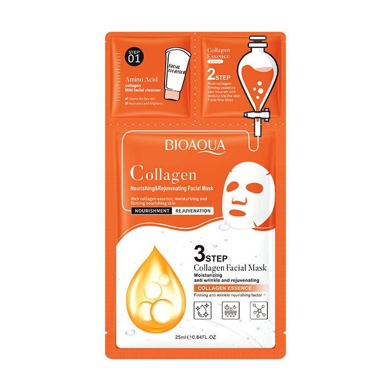 Догляд триетапний за шкірою обличчя з колагеном Bioaqua Collagen, 0.8 мл+0.8 г+25 г