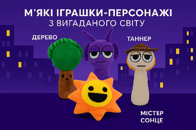 М'яка іграшка Спрунки 30 см - набір із 4 персонажів: Містер Сонце, Дерево, Дерпл, Таннер