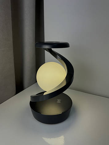 Світильник із левітуючою кулею 3D "Rotating Suspension Lamp" з функцією безпровідної зарядки 15w чорний, фото 1