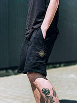 Літні чоловічі спортивні шорти Stone Island Black Чоловічі шорти Чорні Стон Айленд 100% бавовна із кишенями літо, фото 4