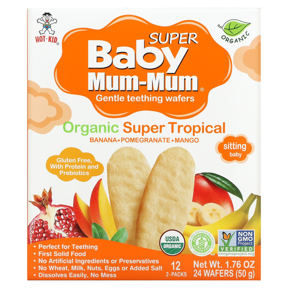 Рисові сухарики, органічний супертропічний продукт, Baby Mum-Mum, Rice Rusks, Organic Super Tropical, Hot Kid, 12 упаковок по 2