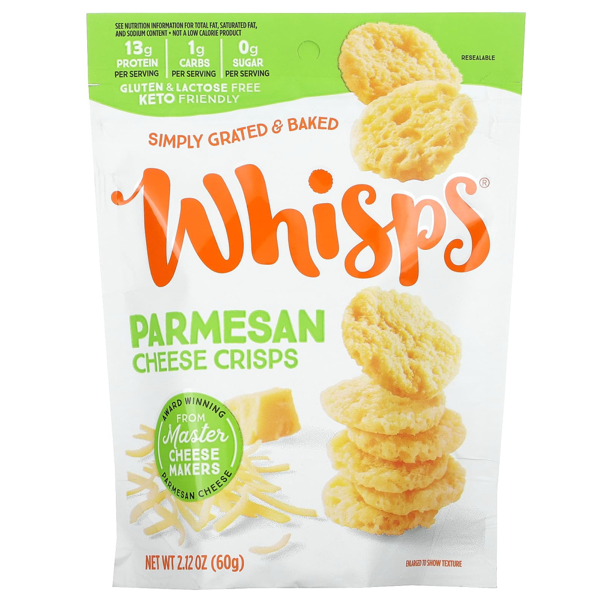 Чіпси з пармезаном, Parmesan Cheese Crisps, Whisps, 60 г