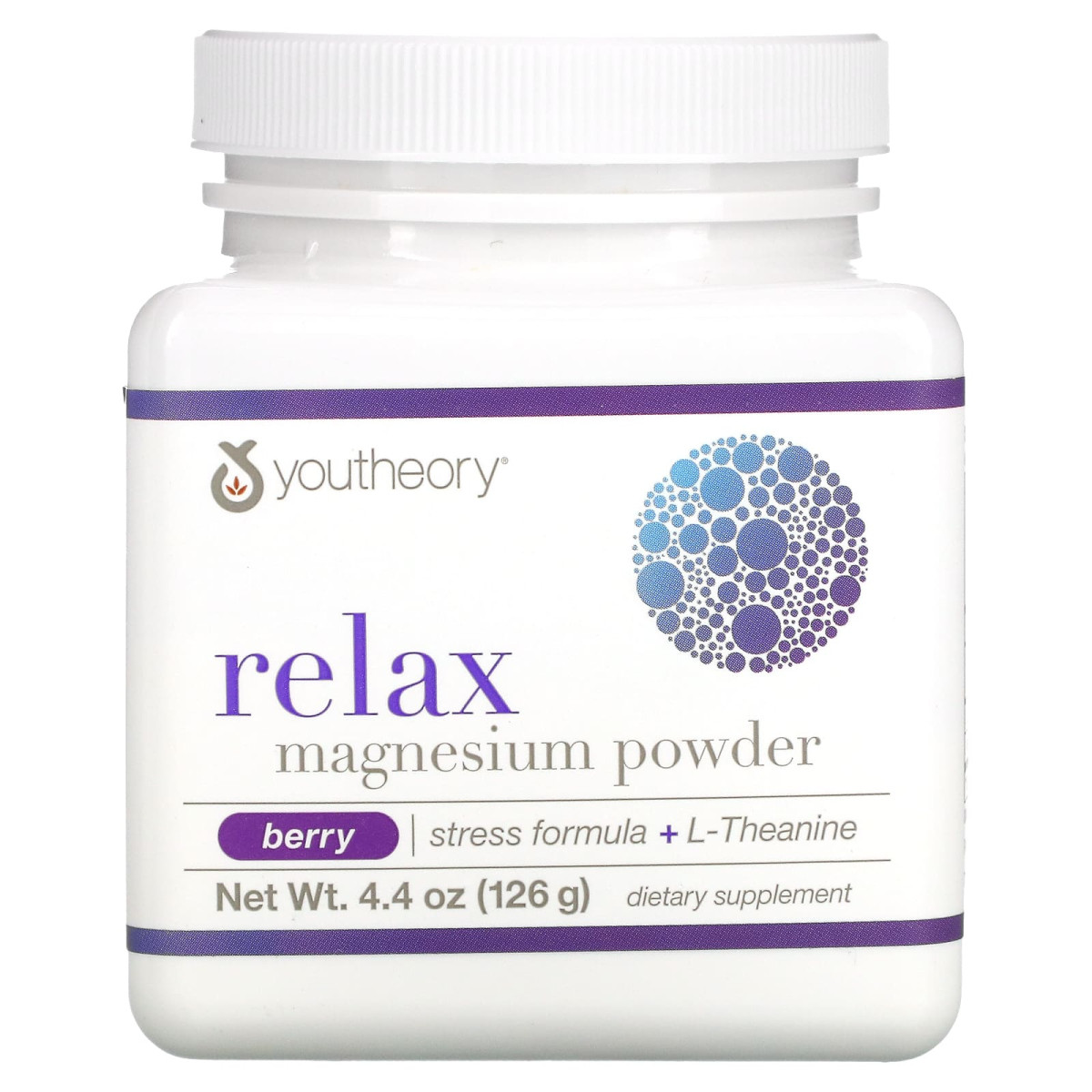Магнієва пудра, формула стресу + L-теанин, ягода, Relax, Magnesium Powder, Stress Formula + L-Theanine, Berry, Youtheory, 126 г