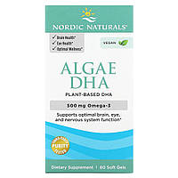 Водорості ДГК, Algae DHA, Nordic Naturals, 500 мг, 60 м'яких капсул