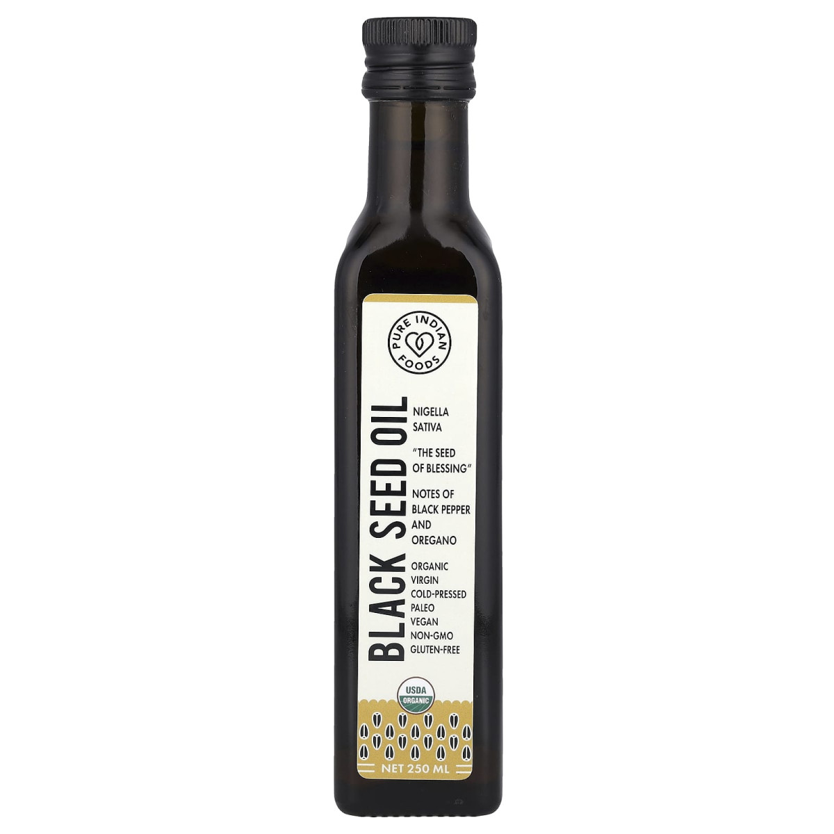 Органічне олія чорного кмину, Холодного вичавлення, Нерафінована, Pure Indian Foods, 250 мл
