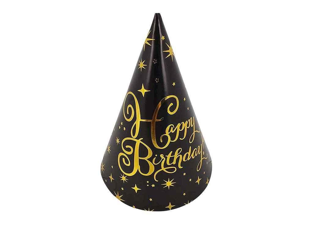 Ковпачки паперові 15сm Happy Birthday чорні з золотом #22 10шт арт.871822 ТМ PELICAN, фото 1