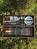 Набір шампурів у дерев'яному кейсі для шашлику "Єгер" шампура з дерев'яною ручкою шампура з неіржавкої сталі