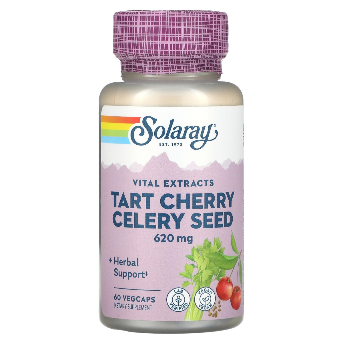 Екстракт вишні і насіння злакових, Tart Cherry & Celery Seed, Solaray, 60 рослинних капсул