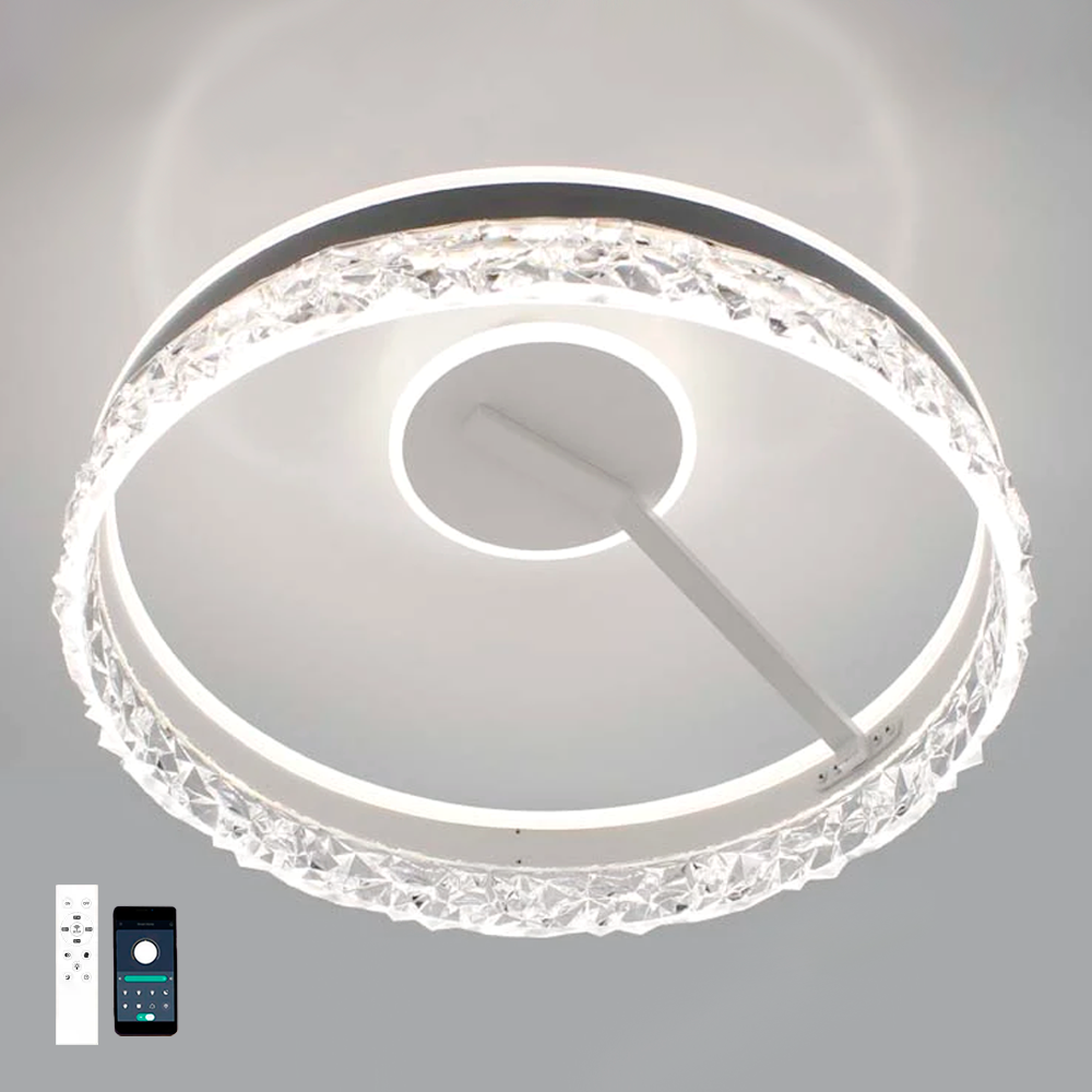 Керована світлодіодна люстра Esllse STELLA C ICE 90W 2R APP біла з пультом та додатком для смартфону Ø500×215мм WHITE 220V IP20, фото 1