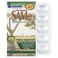 Оригінальний SAMe (S-аденозилметионин), NutraLife, 400 мг, 60 покритихоболонкою кишковорозчинних овальних таблеток