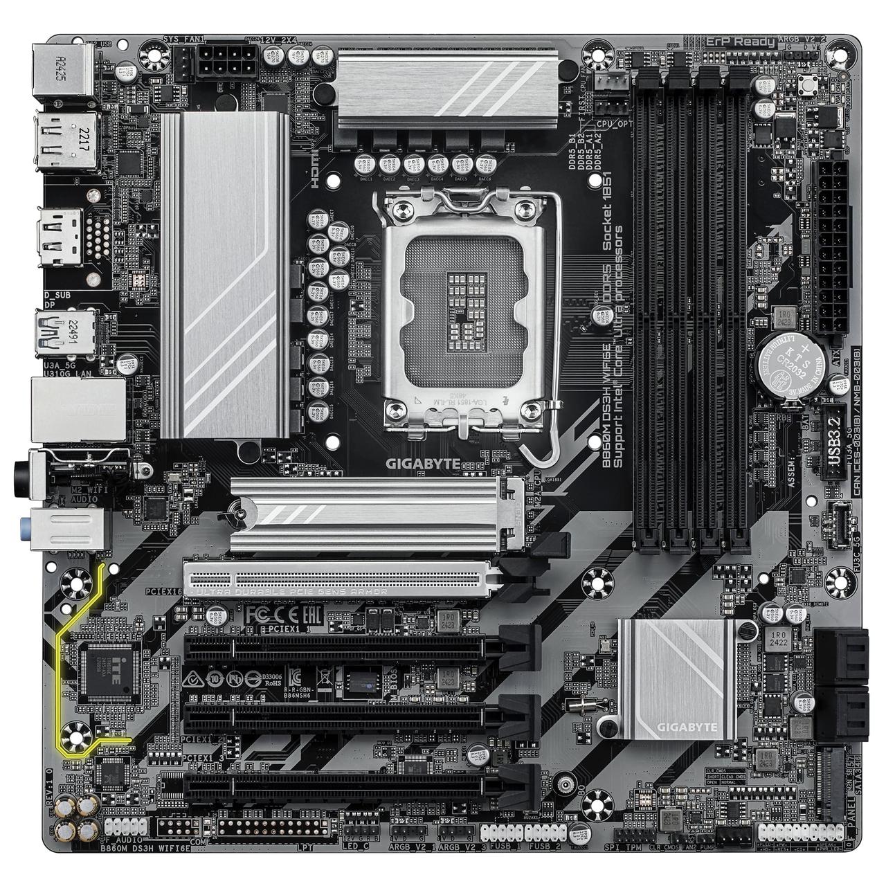 Gigabyte Материнська плата B860M DS3H WIFI6E s1851 B860 4xDDR5 M.2 Wi-Fi BT HDMI DP mATX
