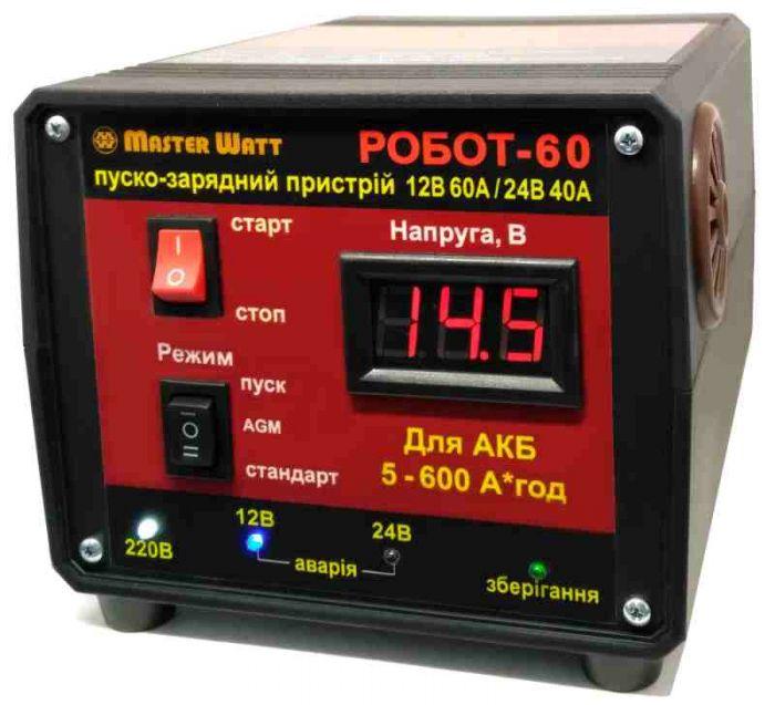 Пуско-зарядне ЗУ РОБОТ-60 для акумуляторів 12/24V (5-600Ah) (MF, WET, AGM, GEL, CA/CA), 160-245V, Струм заряду, фото 1