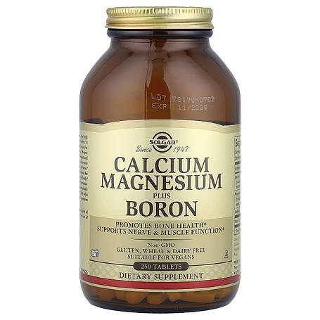 Кальцій, магній + бор, Calcium Magnesium Plus Boron, Solgar, 250 таблеток, фото 1