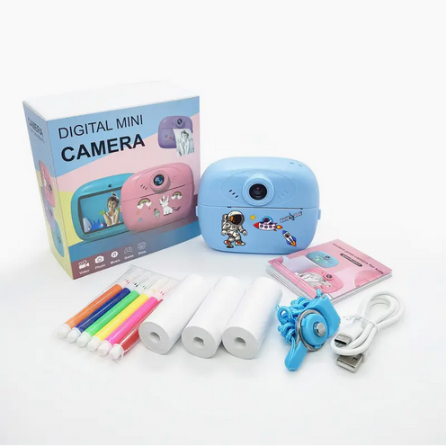 Дитячий інтерактивний фотоапарат принтер із миттєвим друком Космос SAM-9912 синій, фото 1