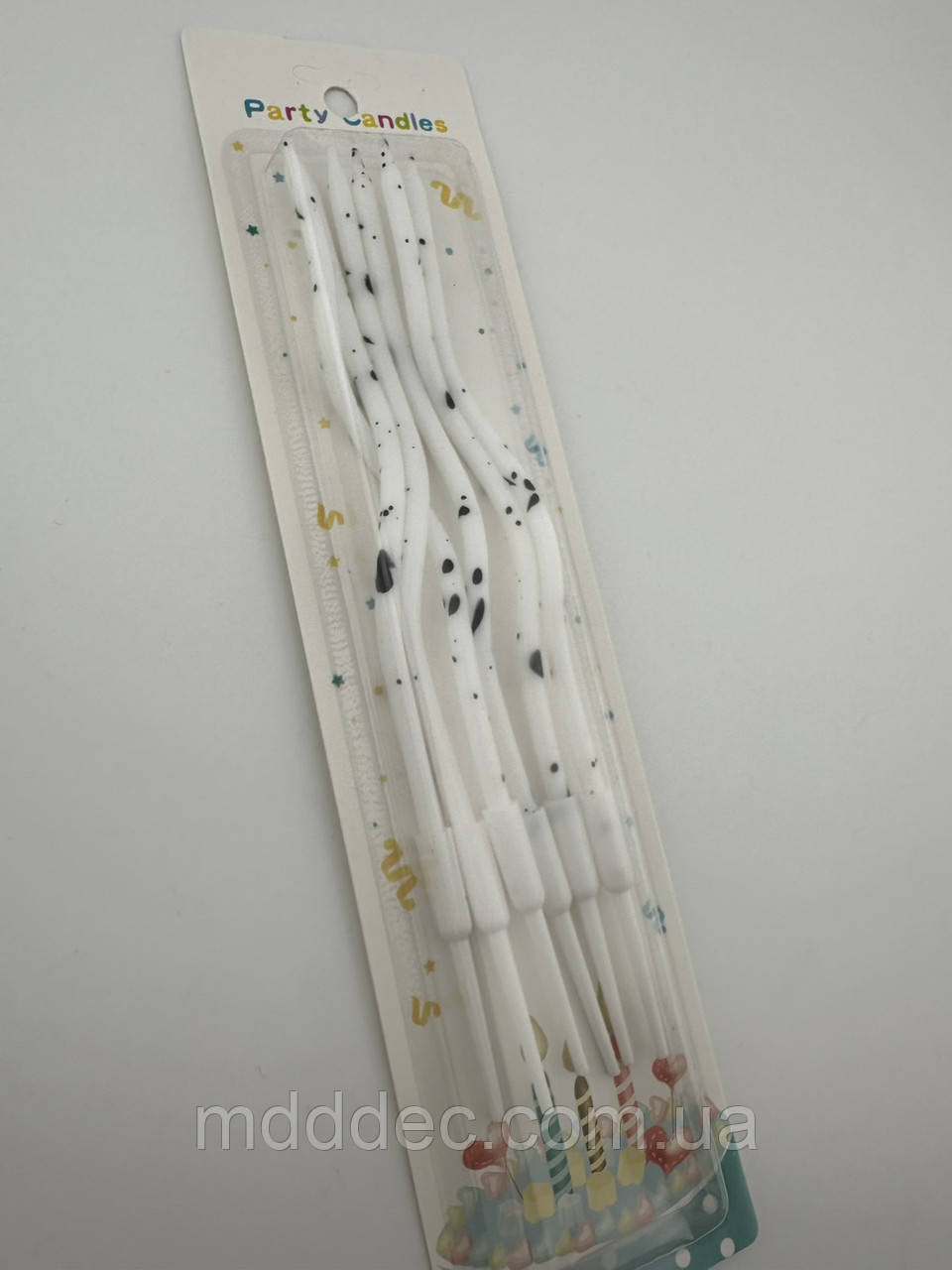 Свічки хвилясті білі з чорними елементами 6шт, декоративні свічки біло-чорні на торт