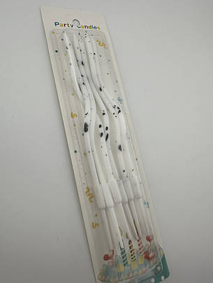 Свічки хвилясті білі з чорними елементами 6шт, декоративні свічки біло-чорні на торт, фото 1