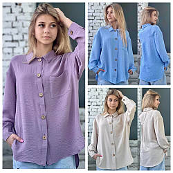 Стильна біла сорочка оверсайз для дівчаток, креп, розміри 34 — 42 на зріст 140 — 160 + Відеоогляд!