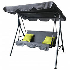 Гойдалка садова з козирком Bonro B-703 A Сіра 3-місна Гойдалки садові для дачі саду + салатові подушки