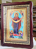 Ікона Покров Пресвята Богородиця в дерев'яному фігурному кіоті під склом,розмір кіота31×41, розмір лік 20×30, фото 2