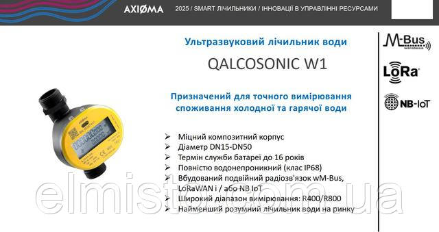 elmisto-Ультразвуковые умные счетчики воды Qalcosonic W1/F1 и ультразвуковые умные счетчики тепла Qalcosonic E3/E4 производства Axioma Metering купить в ЭЛМИСТО