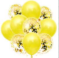 Набір жовтих повітряних латексних кульок пастель із золотим конфетті 10 шт Китай
