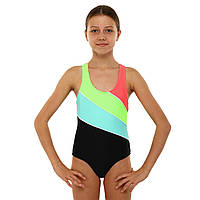 Купальник дитячий для дівчаток злитий SP-Sport PL-2451 (вік 6-12 років) чорний-салатовий