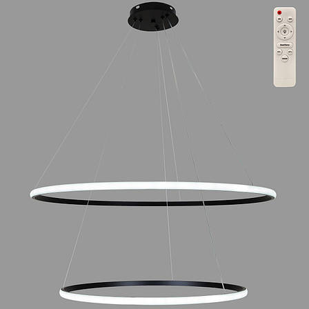 Чорна кільцева світлодіодна подвійна люстра 60+80см «Circle» (52-9833-2A BLACK LED (600+800)), фото 1