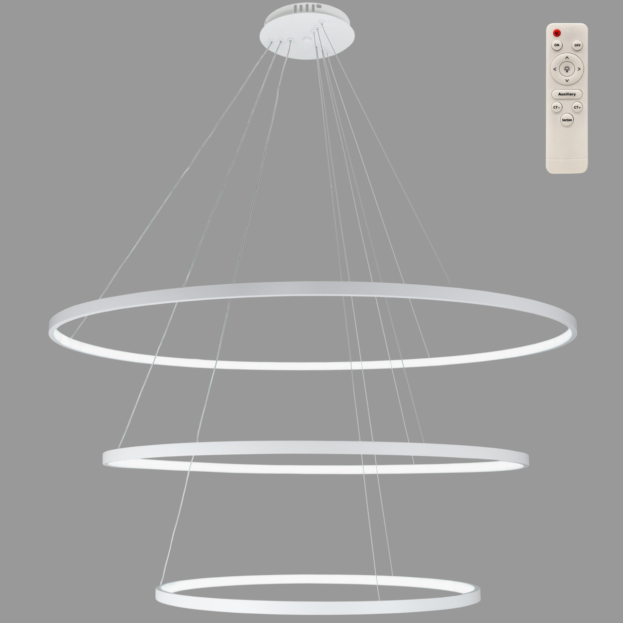 Біла кільцева світлодіодна потрійна люстра 60+80+100см «Circle» (52-9832-3A WHITE LED (600+800+1000))