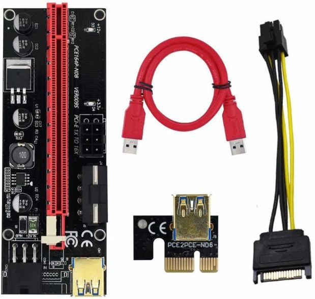 Райзер Sata 6 Pin v009S Plus USB 3.0 PCI-E 1X-16X Riser для відеокарт 60см плата розширення майнінг