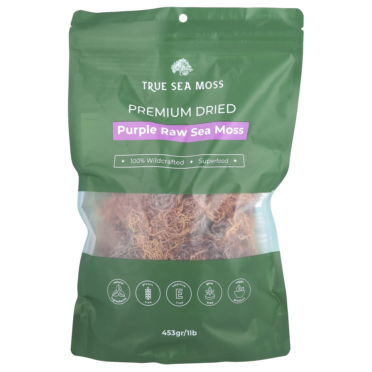 True Sea Moss, фіолетовий необроблений морський мох, 453 г (1 фунт)