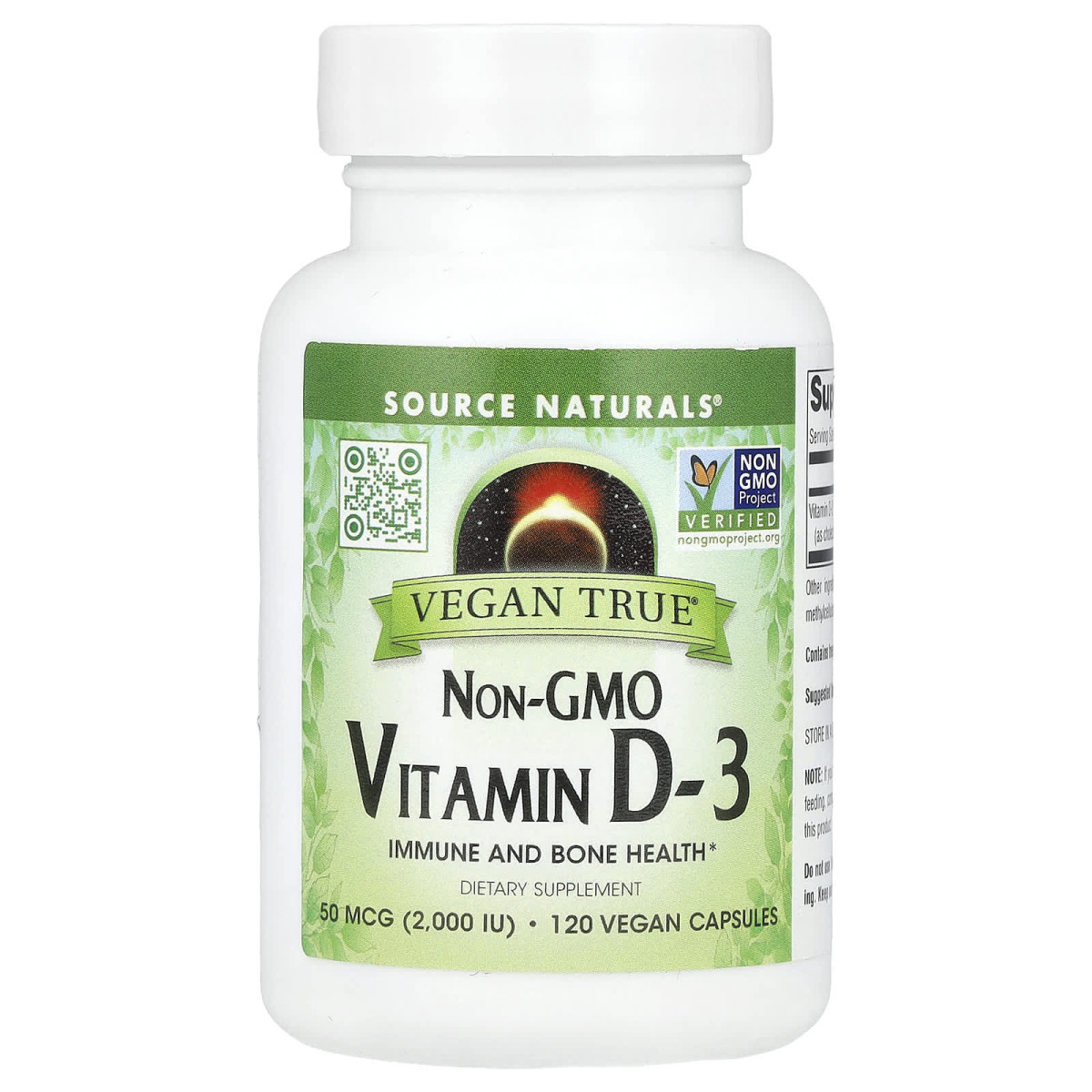 Source Naturals, Vegan True®, вітамін D3 без ГМО, 50 мкг (2000 МО), 120 веганських капсул