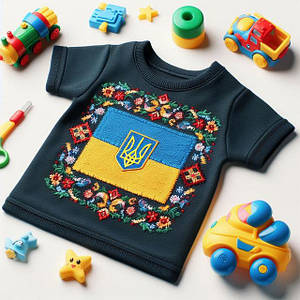 Дитячі футболки з вишивкою тризуба квітів пшениці та патріотичними українськими символами
