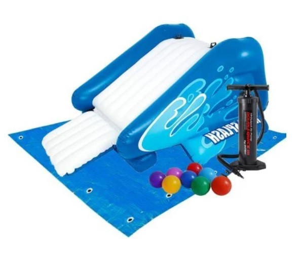 Водна гірка надувна Intex Water Slide 58849 з ручним насосом, 10 кульок для гри та захисна підстилка, фото 1