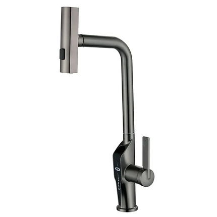 Змішувач для кухні з висувною лійкою MX FALCON 014 GRAPHITE, 4 режими, з індикатором температури, фото 1