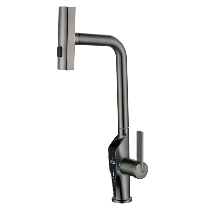 Змішувач для кухні з висувною лійкою MX FALCON 014 GRAPHITE, 4 режими, з індикатором температури