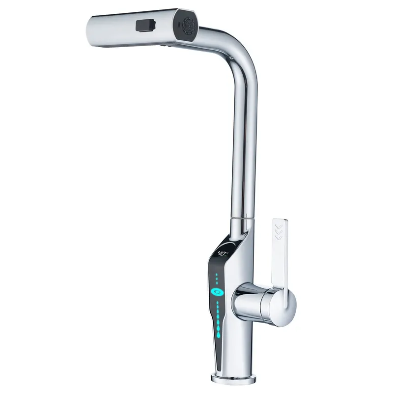 Змішувач для кухні з висувною лійкою MX FALCON 014, 4 режими, з індикатором температури