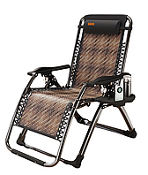 Розкладне крісло шезлонг з ротанга Zero Gravity WCG S-9 розкладачка лежак ротанговий з підголовником