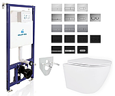 Комплект 5в1: інсталяція Koller Pool + безобідковий підвісний унітаз Robin, білий + клавіша на вибір