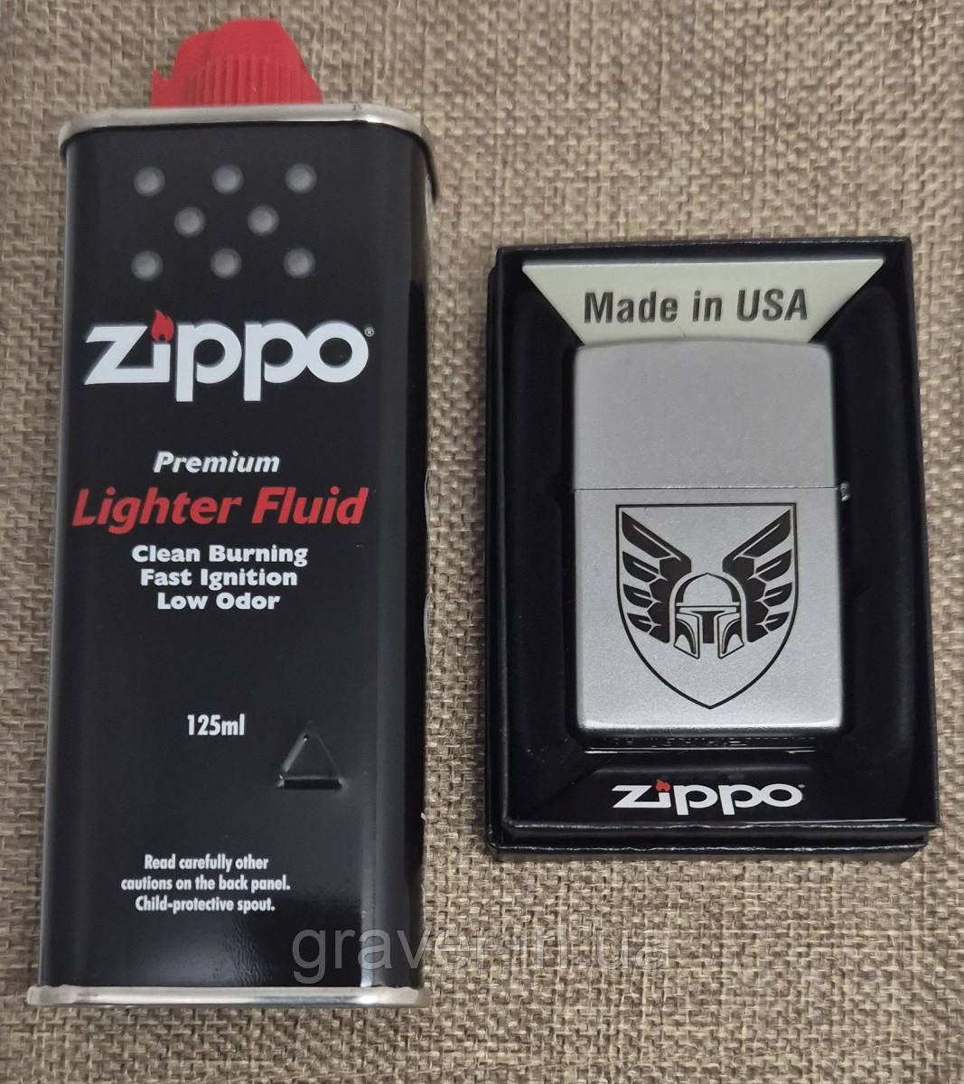 Комплект Зіппо: Бензин Zippo 125мл + Запальничка Zippo 205 на подарунок військовому 46 окремої аеромобільної бригади (46 ОАеМБр), фото 1