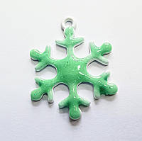 Підвіски металеві FInding Кулон різдвяна сніжинка Білий зелений емаль 27 мм x 21 мм