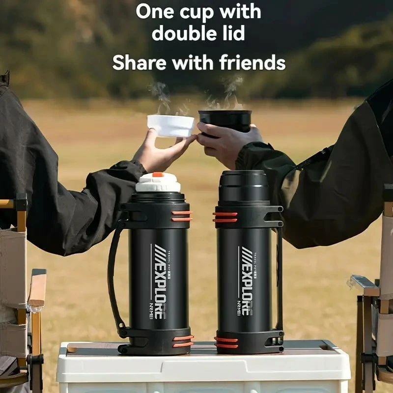 Пляшка-термос великої ємності з ручкою 1,5л NRMEI. Зберігає тепло до 72 годин., фото 1