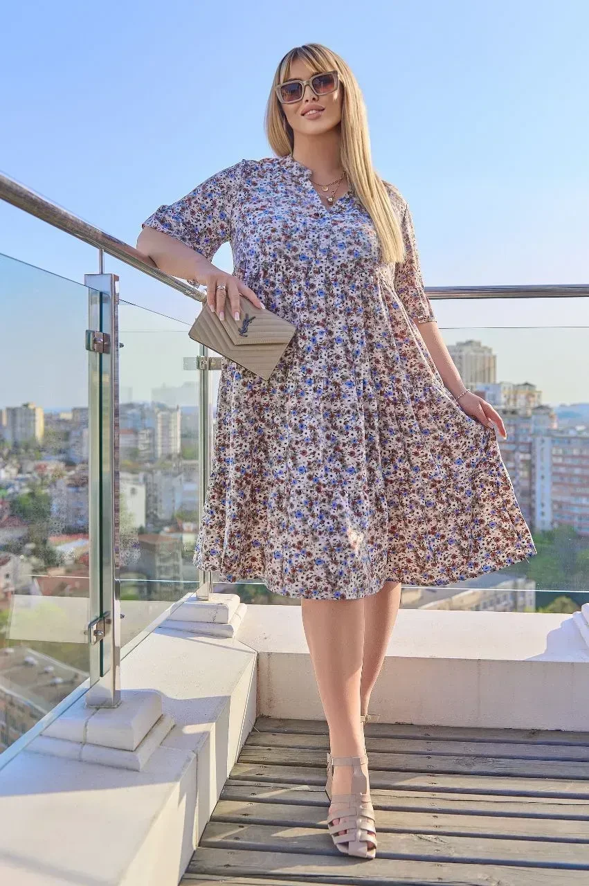 Сукня батал Камелія тканина софт з принтом, міді 52-54, фото 1