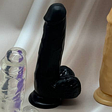 Фалоімітатор Чорний реаліст з мошонкою на присосці 19 см, вагінальний штучний ділдо, інтимні іграшки для жінок, фото 6