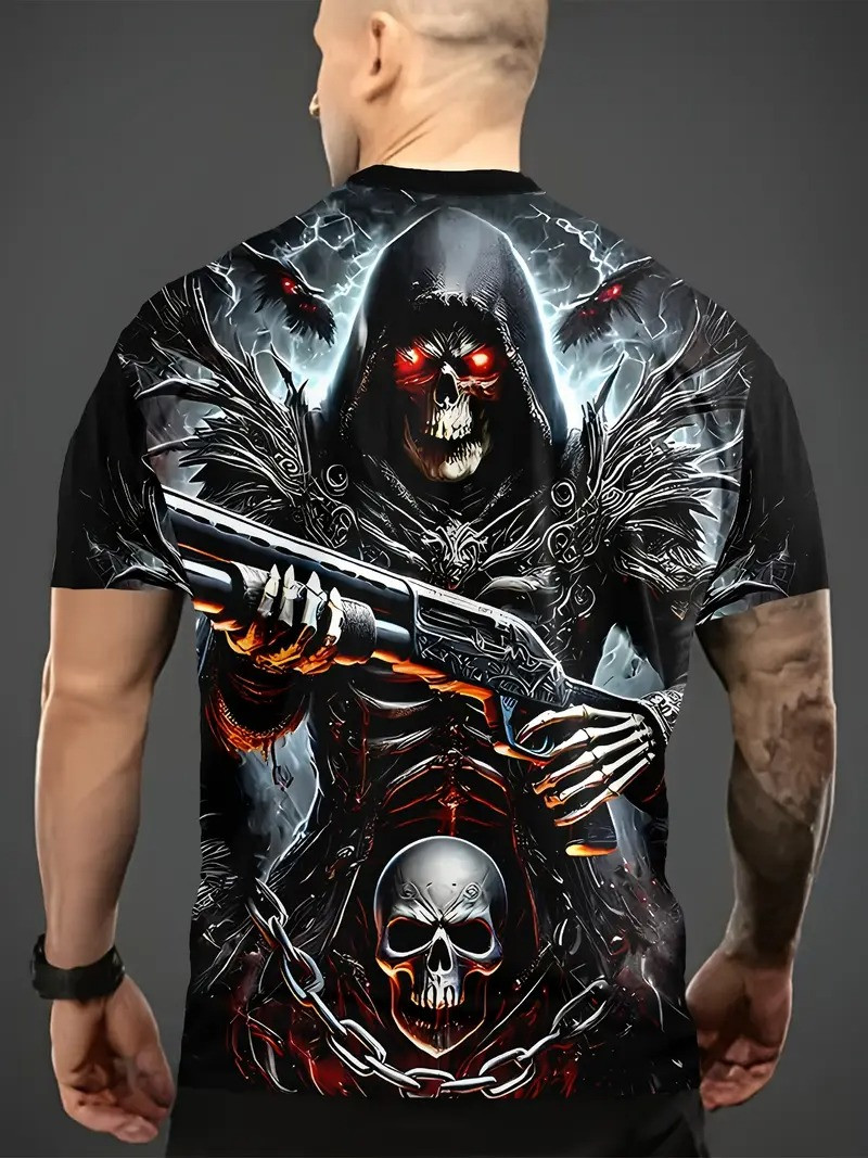 Футболка чоловіча 3D принт Скелет з дробовиком термо дихаюча літня XL 54, фото 1