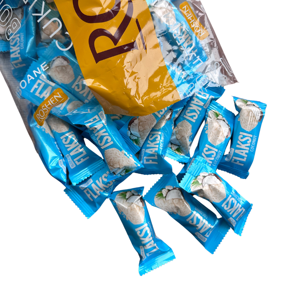 Цукерки Flaksi Coconut Roshen 500 г (вафельні пластівці Флексі Кокос Рошен)