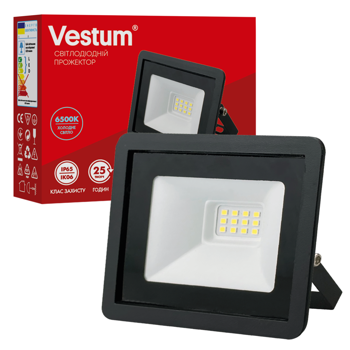 Прожектор світлодіодний 10W Vestum 800Лм 6500K 185-265V IP65