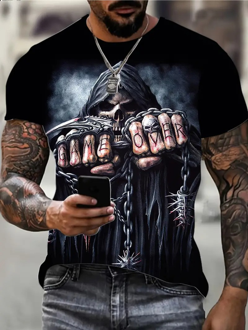 ФутболкаФутболка чоловіча 3D-принт Скелет тримає ланцюги Кінець Гри термо дихаюча M 50 LuxAurum331, фото 1