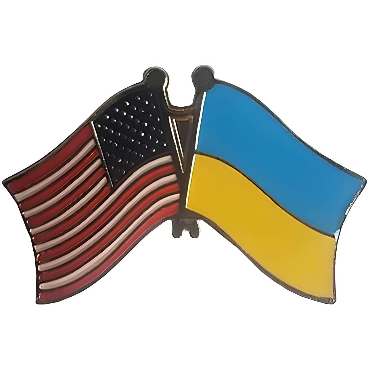 Значок парний прапор Україна Америка 25х40 мм, Пін Україна, Пін США, Україна та Америка RESTEQ